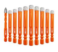 BGTEC Dry Diamond Drill Bits - 8mm*9 Masonry Drill Bits Set & 1pc 8mm Tungsten Carbide Tip Tile Drill Bit with Quick Change Hex Shank for Granite Marble Porcelain Tile Ceramic