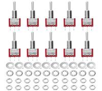 BGTXINGI 10PCS Mini SPDT Momentary Toggle Switch AC 5A 120V 2A 250V ON-OFF-ON 3 Terminal 3 Position Locking Miniature Toggle Switch Red for Auto Truck Boat