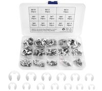 BGTXINGI 400Pcs 13 Size Stainless Steel E-Circlip Snap Ring M1.5 to M15 A2-70 GB896 External Retaining Clamps Ring Washer Assortment Kit