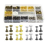 BGTXINGI 480Pcs(240 Set) 8 Values M6 M8 Leather Double Cap Copper Rivets Snap Button Fasteners Assortment Kit Tubular Metal Studs with 3Pcs Fixing Tools for Dress and Leather Repairs Decoration