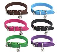 BGTXINGI 6Pcs Leather Pet Collars with Bell Adjustable 20-28cm Soft Identification Leather Cat Collar for Puppy Kittens Cats