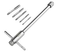 BGTXINGI Adjustable Ratchet Wheel Hand Tap Wrench Holder Reversible Bothway T-Handle Manual Tapping Ratcheting Wrench 248mm with 5pcs M3 M4 M5 M6 M8 Machine Screw Thread Metric Plug T-Shaped Tap