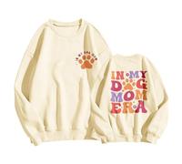 bgyujn In My Dog Mom Sweatshirt Women Crewneck Dog Mama Sweatshirt Tops Ladies Sweatshirt Petite Oversized White Sweatshirts for Women Uk Ladies Sweatshirts Without Hood (Beige, XL)