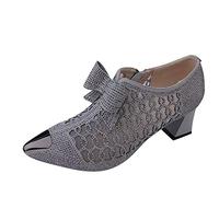 bgyujn Retro Fashion Women's Ankle Boots Pointed Toe Chunky Heel Breathable Zipper Design Serpentine Detail High Short Boots Comfortable Stylish Footwear (Grey, 5)