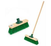 BH | 12" Outdoor Garden Broom | 1.2m Wooden Handle | Green | Stiff Bristles Yard Brush | Durable Hard Floor Sweeping Brush for Cleaning Gardens, Yards, Street Home, Garage and Driveway - by BEST HOUSE