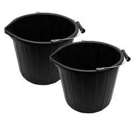 Bh - 14L Black Plastic Builders Bucket With Handle, Ideal For Home Gardening, Cleaning, Construction, Water And Diy Use (2 - Pack)