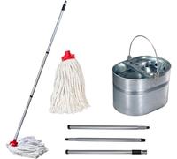 BH | 15 Litres Galvanized Mop Bucket | Cleaning Mop With Metal Stick - 1.2m | Extra Refill Free | Adjustable | Durable | Super Absorbent | Ideal for Home,Kitchen,Bathroom,Office - By BEST HOUSE
