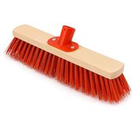 BH | 16" Heavy Duty Outdoor Broom | Red | 1-Pack | Sweeping Brush | Stiff Hard Brush | PVC Bristle Wooden Head | Cleaning Gardens, Yards, Street Home, Garage and Driveway - By BEST HOUSE