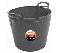 BH | 2 Pcs of Flexi Tub with Handles | 42 Litres | Grey | Large Flexible Plastic Storage Bucket | Multipurpose Tub for Home, Washing, Yard, Garden Waste and DIY Projects - By BEST HOUSE