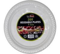 BH | 200 Pcs White Dinner Plates | 9 Inch | Washable & Reusable Heavy Duty Dinnerware for Parties | Microwave Safe Crockery for Birthday Parties, Catering, Camping, BBQ & Everyday Use - By Best House