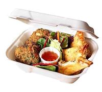 BH | 25 x Bagasse Takeaway Burger Box - 9" X 6" | Biodegradable and Compostable Recyclable Clamshells Food Box | Made from Natural Sugarcane for Sandwich Burger Cake Dessert - By BEST HOUSE