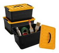 BH | 3 Pcs Tool Box Set | 16L + 10L + 6L | Stackable | Multi-Purpose | Plastic Storage Box with Yellow Lids | Durable Nestable Boxes Organizing for Home, Garden, Tool, Garage, Outdoor - by BEST HOUSE