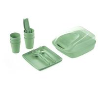 BH | 32 Pcs Reusable Plastic Picnic Set | Green | Lightweight | BPA Free | Ideal For Camping, Picnic, Travel & Garden Parties | Outdoor Dining Set with Plates, Cutlery for 6 People - by BEST HOUSE