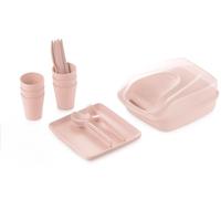 BH | 32 Pcs Reusable Plastic Picnic Set | Pink | Lightweight | BPA Free | Ideal for Camping, Picnic, Travel & Garden Parties | Outdoor Dining Set with Plates, Cutlery for 6 People - by Best House