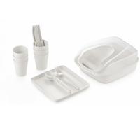 BH | 32 Pcs Reusable Plastic Picnic Set | White | Lightweight | BPA Free | Ideal for Camping, Picnic, Travel & Garden Parties | Outdoor Dining Set with Plates, Cutlery for 6 People - by Best House