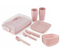 BH | 38-Piece Plastic Picnic Set | Pink | Reusable | BPA Free | Ideal for Festival, Camping and Party | 12 Pcs Plates | 6 Pcs - Glass, Knives, Forks, Spoons and Storage Containers - by Best House