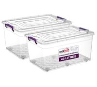 BH | 40L - 2 PCS Clear Large Plastic Storage Box with Lids on Wheels |Containers Multi Purpose use for Home, office, Kitchen, Toys, Clip Locked (40 Litres) - By BEST HOUSE
