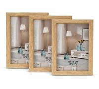 BH | 5x7 Photo Frames Set of 3 | 13x18 cm Natural Oak Wooden Frame | Picture Frames for Tabletop and Wall Mounting | Vertical & Horizontal Display for Living Room, Bedroom & Office - by Best House
