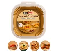 BH | 6.3" Air Fryer Liners Disposable | Square | 6.3 Inch | 200 PCS | Parchment Paper | Greaseproof | Oil-Proof, Food Grade Baking Paper - Compatible with Ninja, Tefall, Russell Hobbs - by Best House