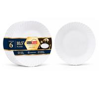 BH | 6 Pcs Opalware Dinner Plates Round White | 10.5" / 26.5 cm | Microwave, Oven & Dishwasher Safe | Scratch Resistant Modern Dinnerware Set for Everyday Dining, Kitchen, and Home - by Best House