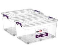 BH | 60L - 2 PCS Clear Large Plastic Storage Box with Lids on Wheels | Containers Multi Purpose use for Home, office, Kitchen, Toys, Clip Locked (60 Litres) - By BEST HOUSE