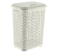 BH | 60L - Plastic Laundry Basket With Lid| White | Large | Knitted/Rattan Style | With Lid | Durable, Lightweight | Clothes Washing Bin Basket Hamper for Bathroom Bedroom (Pack of 1) - By BEST HOUSE