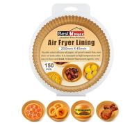 BH | 7.9" Air Fryer Liners Disposable | Round | 7.9 Inch | 150 PCS | Parchment Paper | Greaseproof | Oil-Proof, Food Grade Baking Paper - Compatible with Ninja, Tefall, Russell Hobbs - by Best House