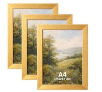 BH | A4 Gold Picture Frame Set of 3 |21 x 29.7cm Wooden Photo Frame with Glass Front | Tabletop and Wall Mounting Display | Horizontal or Vertical Use for Living Room, Bedroom & Office - by Best House