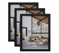 BH | A4 Picture Frames Black | Set of 3 | 21 x 29.7cm | Tabletop and Wall Mounting | Photo Frame with Glass Cover | Vertical & Horizontal Display for Living Room, Bedroom and Office - by Best House