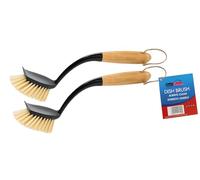 BH | Dish Brush with Bamboo Handle | Dish Washing Cleaning Brush | 2 Pcs | Long Handle Kitchen Scrub Brush for Pans, Pots, Kitchen Sink Cleaning with Strong Grip and Durable Bristles - By BEST HOUSE