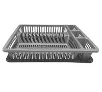 BH | Dish Drainer Rack with Drip Tray | Gray | Large Plastic Plate Cutlery Cup Holder |Kitchen Sink Utensil Organizer | Food-Grade BPA-Free - Pack of 1 - By BEST HOUSE