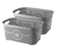 BH | Laundry Basket | 20 Litres | GREY | 2 Pcs | Rattan Knitted Style | Washing Hamper Storage | Washing Clothes Organiser | Multi Purpose Plastic Laundry - By BEST HOUSE