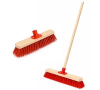 BH | Outdoor Broom - 1.2m Wooden Stick | 16" Head | Red | Stiff Hard Bristles Sweeping Brush | Scrub Brush long Handle | Hard Floor Sweeping Brush for Patio, Garden, Driveway & Garage - By BEST HOUSE