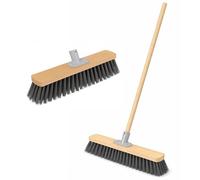 BH | Outdoor Broom - 1.2m Wooden Stick | 16" Head | Silver | Stiff Hard Bristles Sweeping Brush | Scrub Brush long Handle | Hard Floor Sweeping Brush for Patio Garden Driveway & Garage - By BEST HOUSE