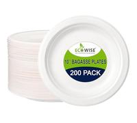 BH | Pack of 200-10" Large Bagasse Plates | White | Eco Friendly | Biodegradable and Compostable | Made of Sugarcane | Ideal for Everyday USE Birthday Party Picnic BBQ Work - by Best House