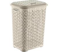 BH | Plastic Laundry Basket With Lid | 60 Liters | CREAM | 1 Pc | Large | Rattan Style | Clothes Storage Washing Bin Basket Hamper for Bathroom Bedroom (Pack of 1) - By BEST HOUSE