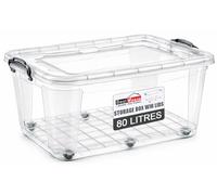 BH | Plastic Storage Box with Lids and Wheels | LARGE Size | 80L (L:63.5cm W:40.5cm H:33.5cm) | Set of 1 | Stackable Clear Durable Multipurpose Office Toys Home Tools Crafts Household - by Best House
