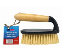 BH | Scrubbing Brush with Bamboo Handle | 1 Pc | Iron Shaped | Stiff Nylon Bristles | Durable Hard Synthetic Scrubbing Brush Hand Tools to Clean and Scrub Floors Carpets Kitchen Bathroom - BEST HOUSE