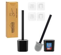BH | Silicone Toilet Brush and Holder Set | 2-Pack | Black White |Deep Cleaning | Long Handle | Durable and Flexible TPR Bristles | Wall Mounted Toilet Bowl Brush for Bathroom Cleaning - by BEST HOUSE