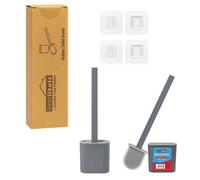 BH | Silicone Toilet Brush and Holder Set | 2-Pack | Grey | Deep Cleaning | Long Handle | Durable and Flexible TPR Bristles | Wall Mounted Toilet Bowl Brush for Bathroom Cleaning - by BEST HOUSE