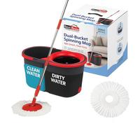 BH | Spin Mop and Dual Bucket Set | 2 Reusable Microfiber Mop Head | 13 LTR | 360° Rotating Mop with Easy Wringer | Stainless Steel Adjustable Handle | Floor Cleaning | Wet and Dry - by BEST HOUSE