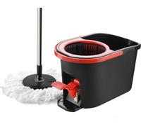 BH | Spinner Mop Buckets Set | Foot Pedal Rotating Mop | Durable Plastic Cleaning Solution | Heavy Duty with Spinner for Hardwood Floor Cleaning (Black Red) - By BEST HOUSE