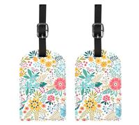 BHAHB 2 Pack Luggage Tag Luggage Tags PU Leather Suitcase Tags Aesthetic Cute Travel Bag Labels for Women Girls (P9-Yellow Pink Floral Flowers)