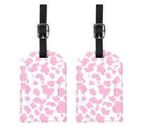 BHAHB 2 Pack Luggage Tag Luggage Tags PU Leather Suitcase Tags Aesthetic Cute Travel Bag Labels for Women Girls (P4-Pink Cow)