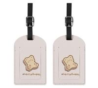 BHAHB 2 Pack Luggage Tag Luggage Tags PU Leather Suitcase Tags Aesthetic Cute Travel Bag Labels for Women Girls (P14-Bear)
