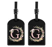 BHAHB 2 Pack Luggage Tag Luggage Tags PU Leather Suitcase Tags Aesthetic Cute Travel Bag Labels for Women Girls (Black Letter-G)