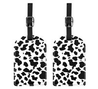 BHAHB 2 Pack Luggage Tag Luggage Tags PU Leather Suitcase Tags Aesthetic Cute Travel Bag Labels for Women Girls (P3-Black White Cow)