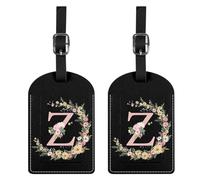 BHAHB 2 Pack Luggage Tag Luggage Tags PU Leather Suitcase Tags Aesthetic Cute Travel Bag Labels for Women Girls (Black Letter-Z)