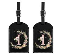 BHAHB 2 Pack Luggage Tag Luggage Tags PU Leather Suitcase Tags Aesthetic Cute Travel Bag Labels for Women Girls (Black Letter-I)