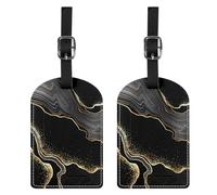 BHAHB 2 Pack Luggage Tag Luggage Tags PU Leather Suitcase Tags Aesthetic Cute Travel Bag Labels for Women Girls (P5-Black Gold Marble)